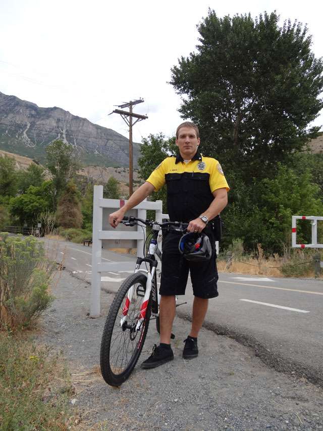Cpl. James Vance leads the new Orem police bike patrol squad — five officers equipped with a locally made Fezzari mountain bike to help them keep the city safe.