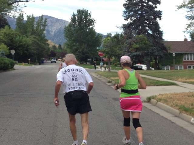 Woody Whitlock runs the Deseret News Marathon in July in his T-shirt that says, "I'm 80. If I can do this, so can you!" (Photo: Amy Donaldson)