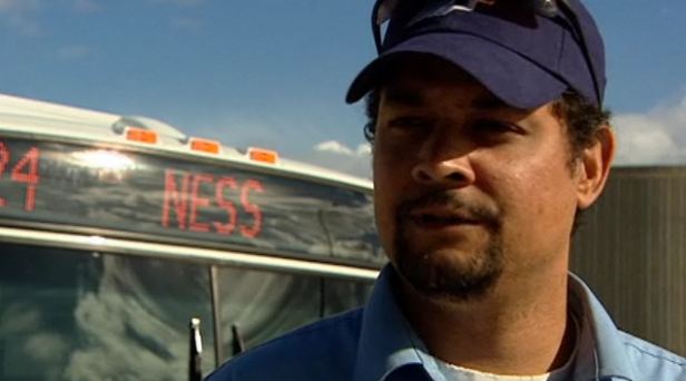 Bus driver gives shoes off his feet to homeless man