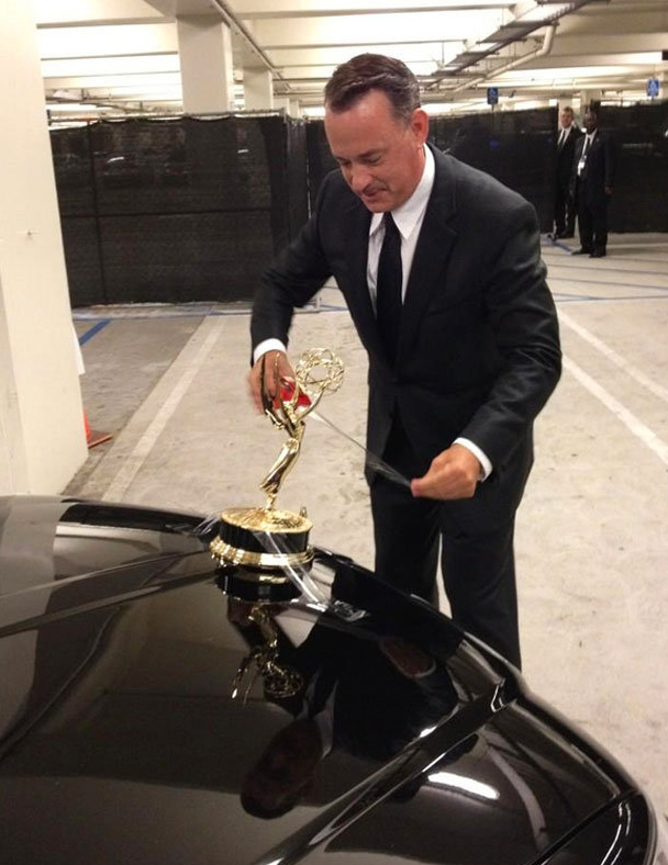 Tom Hanks makes Emmy a hood ornament and Tracy Morgan passes out on stage