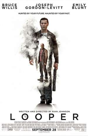 Promotional poster for "Looper," featuring a play on words between "haunted" and "hunted" that there's no way Rian Johnson would have approved if he had a choice in the matter.