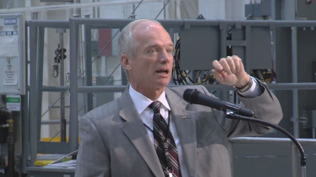 Dan Dumbacher, NASA's deputy associate administrator, traveled from Washington to personally thank ATK employees for their cost-cutting efforts Tuesday, Oct. 2, 2012.