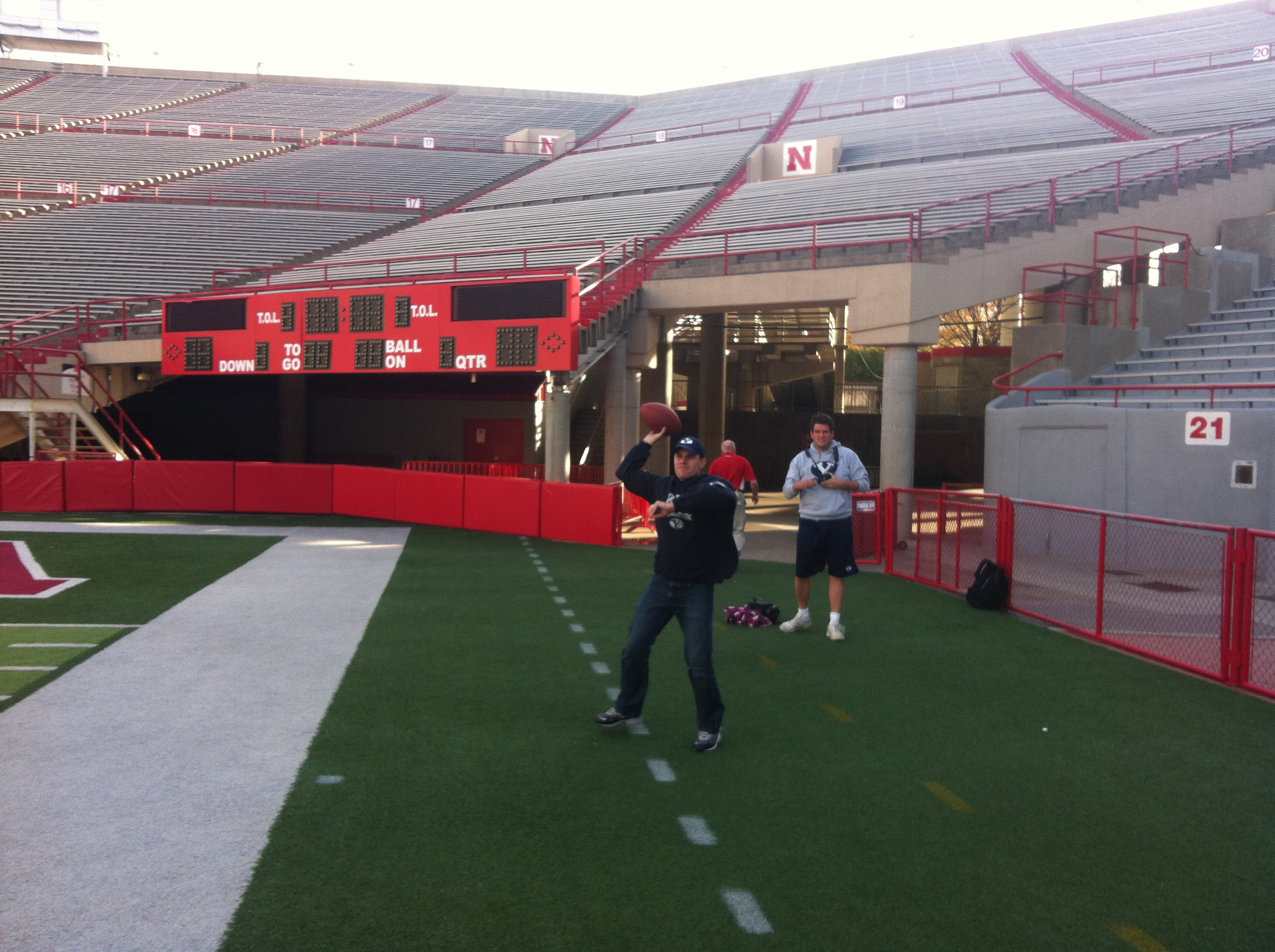 Jason and Dave hanging out in Memorial Stadium in Lincoln, Nebraska