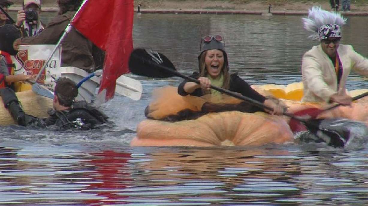 Pumpkins become boats at Ginormous Pumpkin Regatta 2012