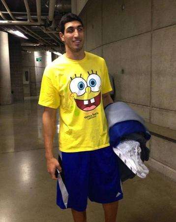 Introducing Jazz center SpongeKanter Squarepants (aka Enes Kanter in a colorful cartoon shirt). Photo: Jody Genessy, Deseret News