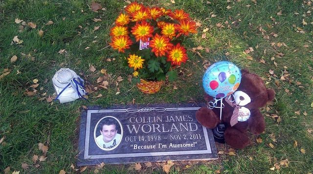 The Worland family has engraved Collin's headstone with his favorite phrase "Because I'm Awesome", and hopes to spread their message with a declaration of Nov 2nd as national "Because I'm Awesome" day.