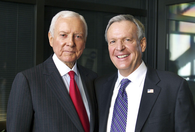 Democratic Senate candidate Scott Howell, right, took his best and what will be any challenger's last shot at Sen. Orrin Hatch during the Republican senator's debate swan song Friday.