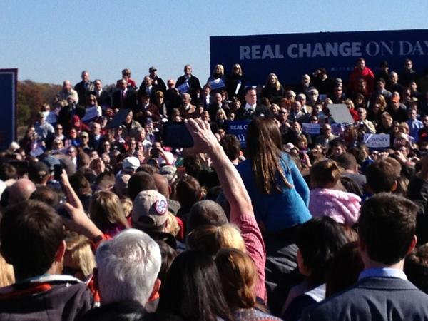 Mitt Romney works to keep the crowd excited for Election Day at a campaign rally in Virginia, Monday, Nov. 5, 2012. (Photo: Andrew Adams)
