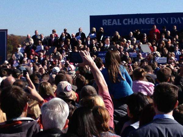 Mitt Romney works to keep the crowd excited for Election Day at a campaign rally in Virginia, Monday, Nov. 5, 2012. (Photo: Andrew Adams)