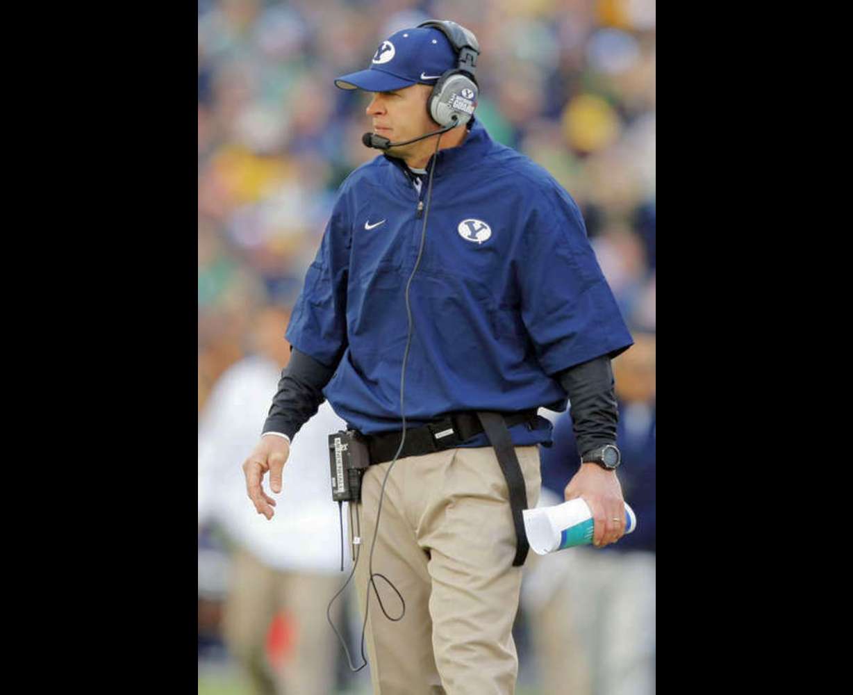 BYU head coach Bronco Mendenhall looks on as BYU plays Notre Dame. (Scott G. Winteron/Deseret News)