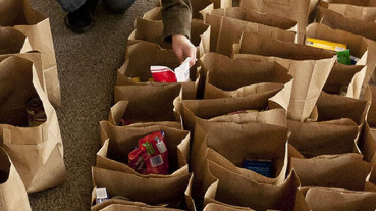 Food bags at Washington Elementary School in Salt Lake City on Dec. 3, 2012. Food insecurity in children continues to be high in 2024. USANA's Food Bag program provides students with food for meals during holiday breaks, a time when they would be without meals.
