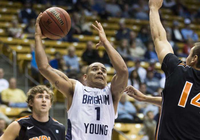 BYU's Raul Delgado puts up a layup against Findlay. (Jonathan Hardy/BYU)