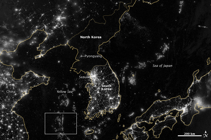 Satellite images show a dark North Korea