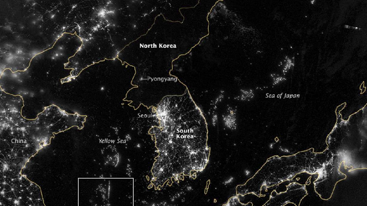Satellite images show a dark North Korea