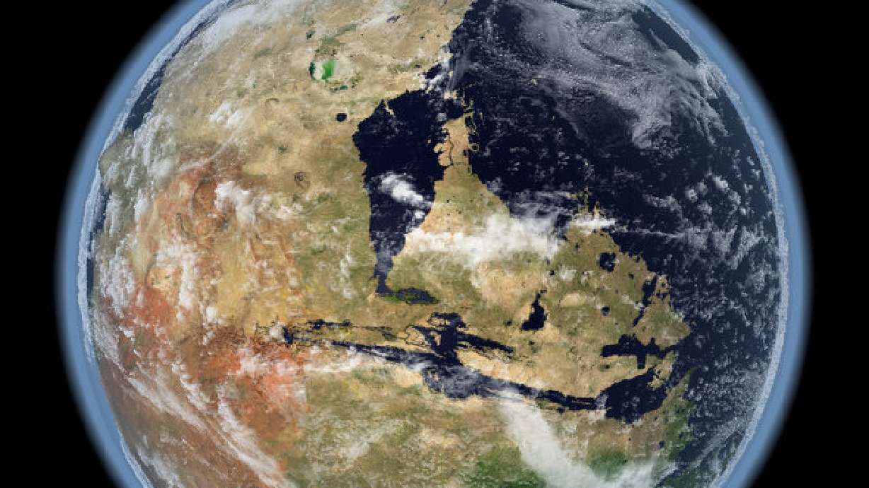 Rendering shows a 'living Mars' with biosphere