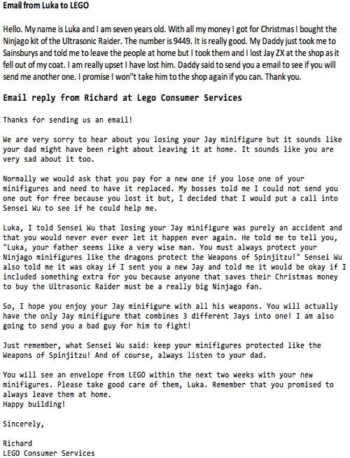 LEGO comes to rescue after boy laments over lost toy