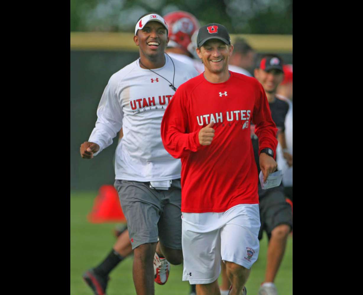 Utah coaches Brian Johnson (left) and Aaron Roderick (Michael Brandy, Deseret News)
