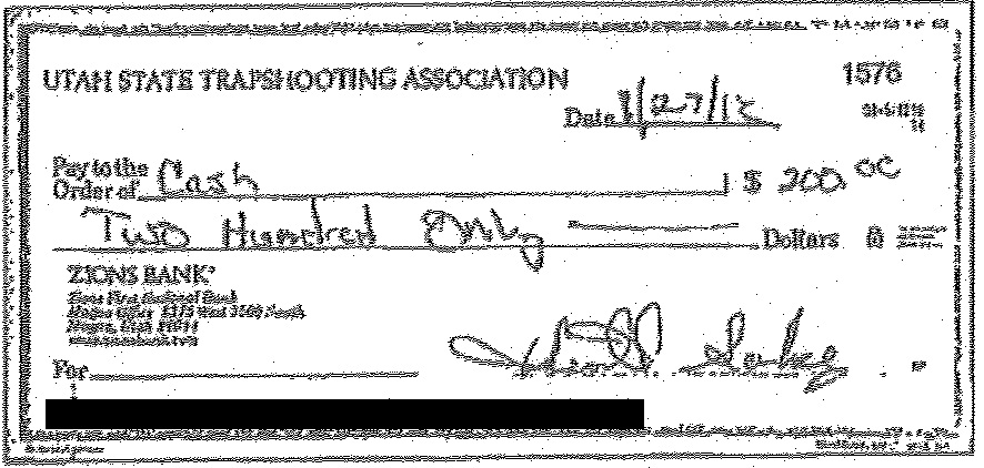 A check, written out to cash, apparently by Heath Sabey, and bearing only one signature.