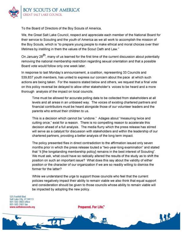 S.L. council: Boy Scouts should uphold no-gays policy