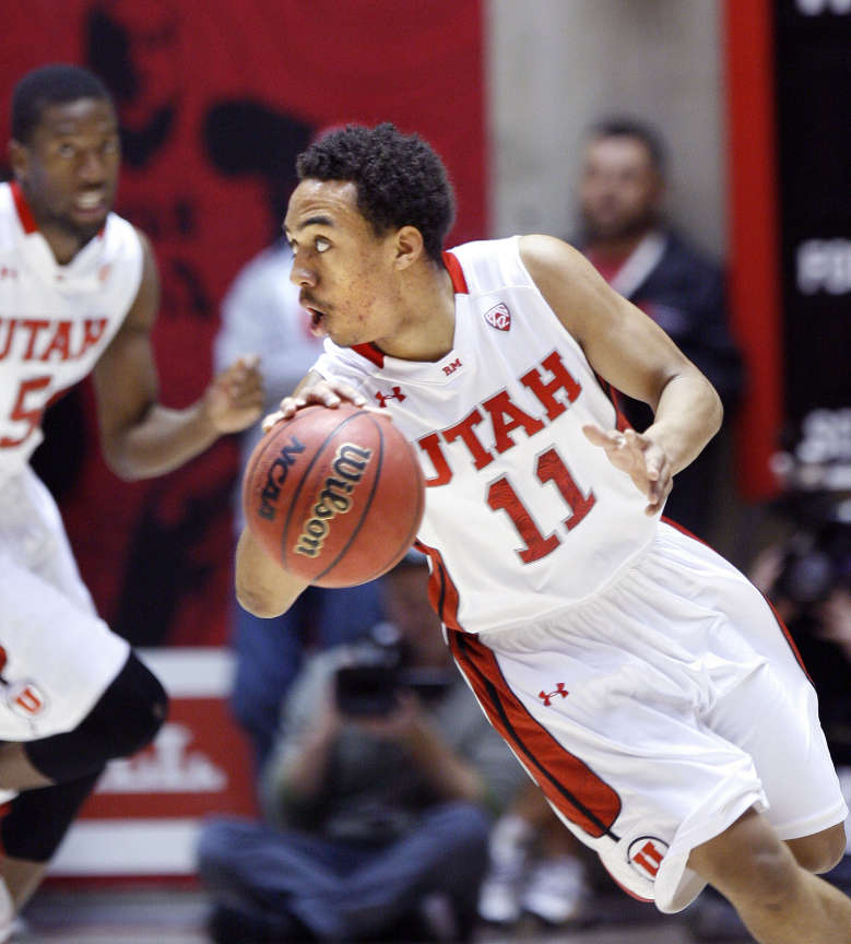 Utah's Brandon Taylor dribbles in the game against Colorado at the Huntsman Center at the University of Utah in Salt Lake City on Saturday, Feb.2, 2013. (Submission date: 02/02/2013)