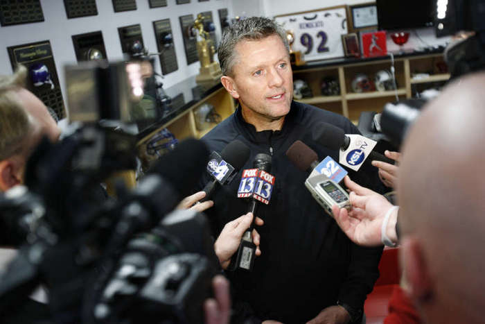 University of Utah football Coach Kyle Whittingham talks to the local media. (FILE-Laura Seitz/Deseret News)