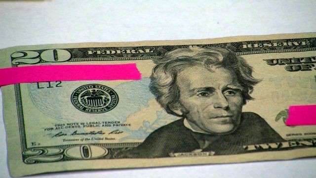An example of the counterfeit $20 bill.