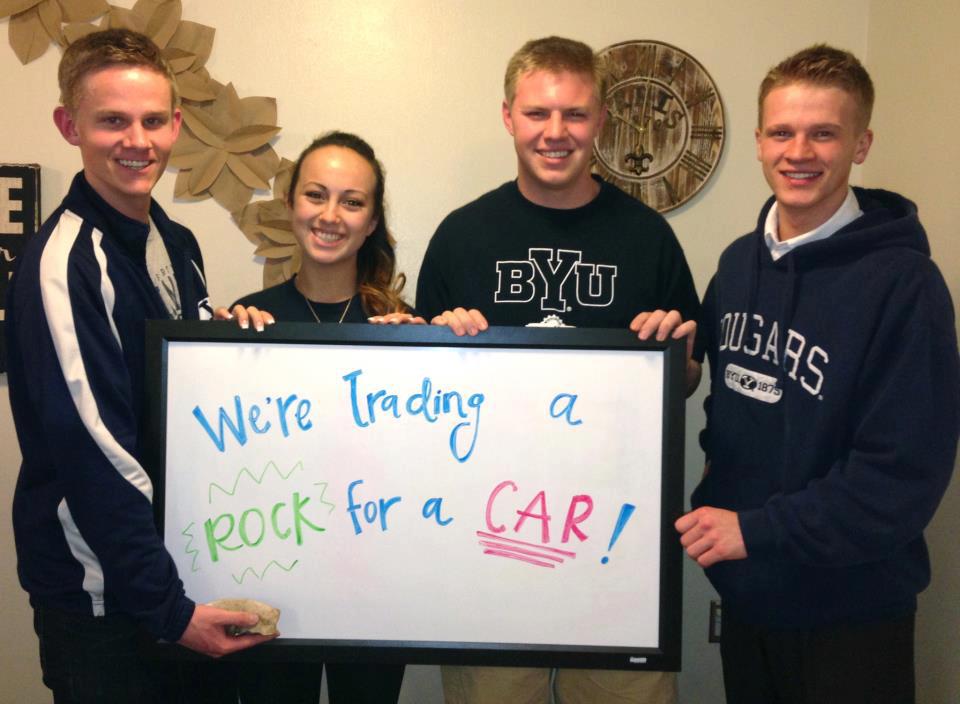 BYU students trading rock for car to fund LDS missions