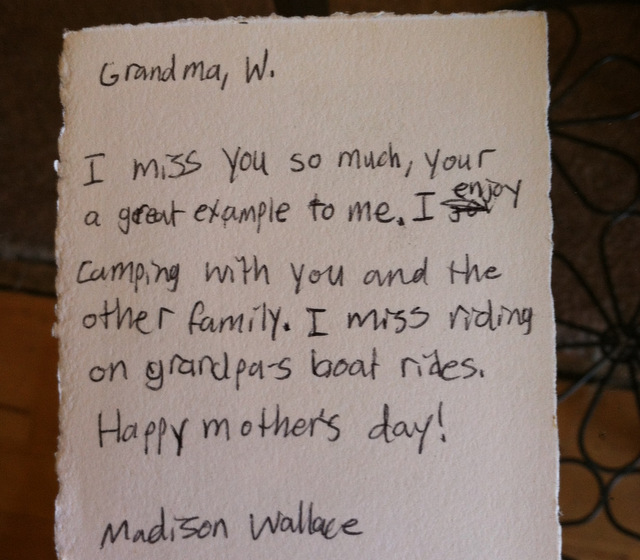 Letter from Madison Wallace to her grandmother.