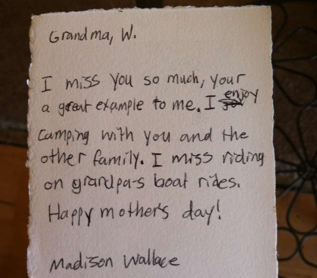 Letter from Madison Wallace to her grandmother.
