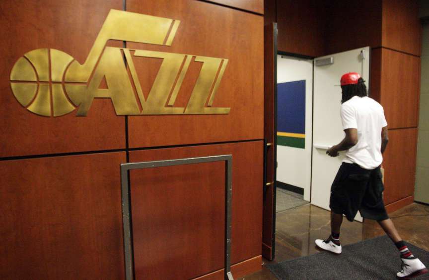 Utah Jazz small forward DeMarre Carroll (3) arrives as the Jazz players clean out their lockers for the season in Salt Lake City Thursday, April 18, 2013. (Submission date: 04/18/2013)