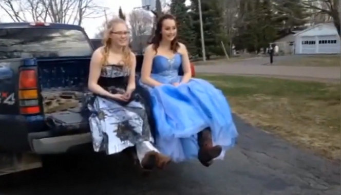 Mariah Herron and her friend before the prom in her new dress.