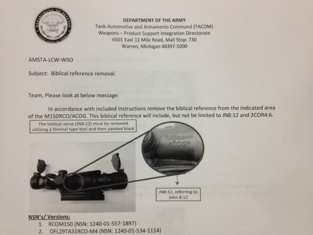 Army orders biblical inscriptions off rifles
