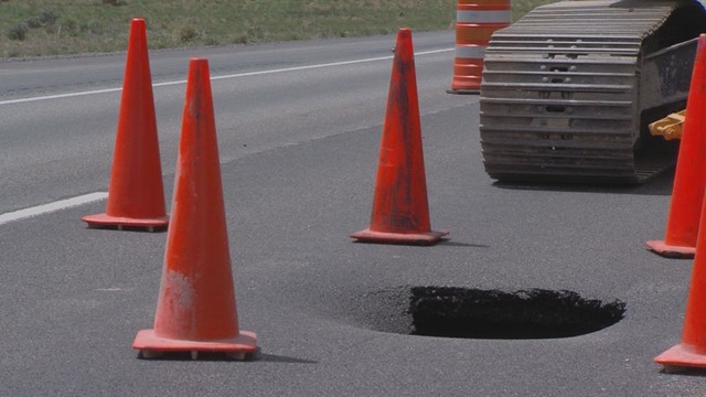 16-foot deep sinkhole swallows part of I-80 near Wyoming border