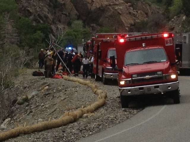 Crews work to rescue a woman who fell 15 feet while climbing May 27 in Big Cottonwood Canyon.
