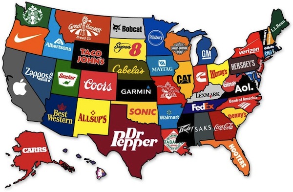 Map shows most popular brands originating in each state 