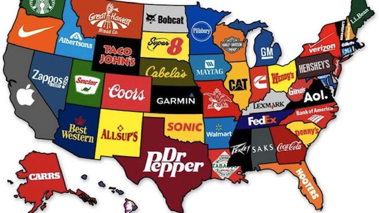 Map shows most popular brands originating in each state