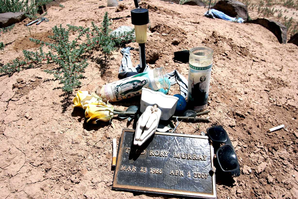 Todd Rory Murray's grave in the Randlett Cemetery on Tuesday, June 25, 2013. Murray, a member of the Ute Indian Tribe, died from a gunshot to the head following an April 2007 high-speed chase that ended on the Uintah-Ouray Indian Reservation. The Utah Medical Examiner's Office ruled his death a suicide. Attorneys for his family claim he was murdered by a Vernal police officer.