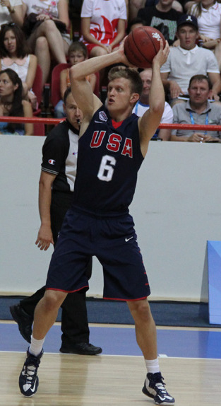 BYU guard Tyler Haws looks for a target while playing for Team USA Friday in Kazan, Russia