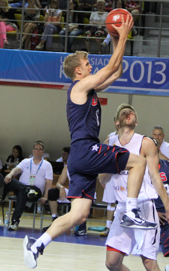 BYU's Tyler Haws drives to the basket against Germany in World University Games action from Monday in Kazan, Russia.
