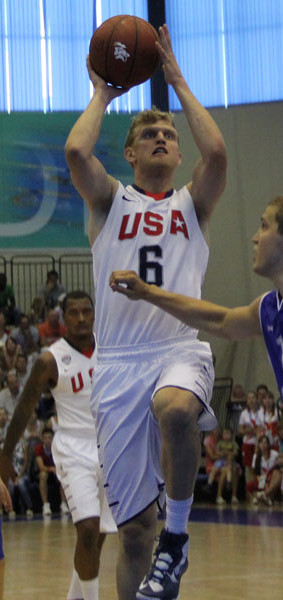 BYU guard Tyler Haws goes up for a shot against Finland while playing for Team USA at the World University Games on Tuesday in Kazan, Russia