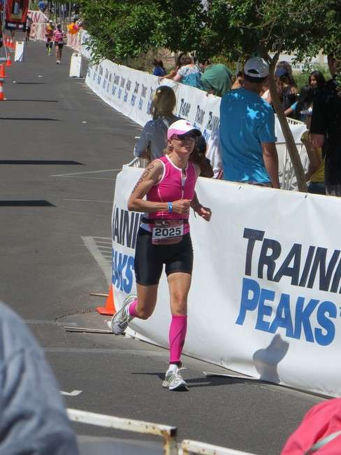 Stephanie Anderson, who started the company Racing with Passion,
competes in the St. George Half Ironman. (Photo: Courtesy Stephanie
Anderson)