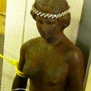 The "Meatball Madonna" has served as mascot for
Moochie's Meatballs and More, 282 E. 800 South,
for 10 years. The iron statue was discovered to
be missing Wednesday morning. (Photo: Joanna
Rendi)