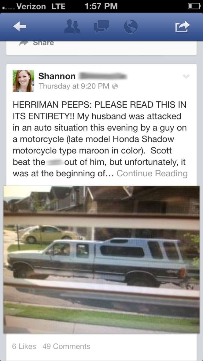 Facebook post showing the truck.