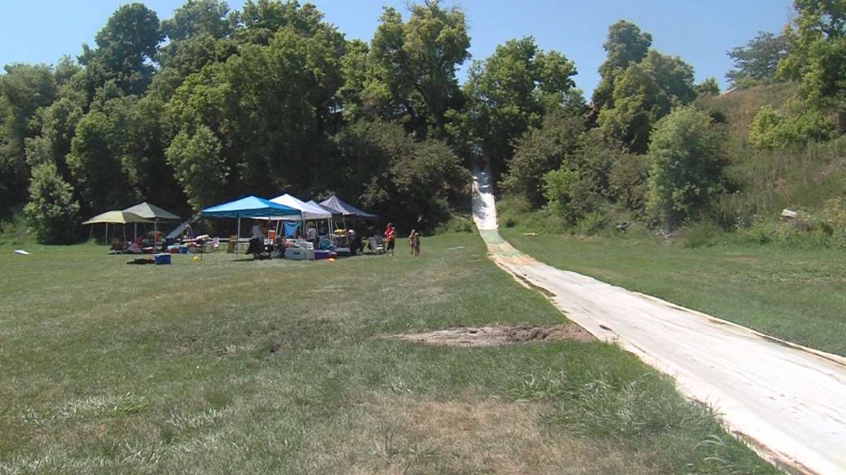 Farmers build giant water slides in Cache County field