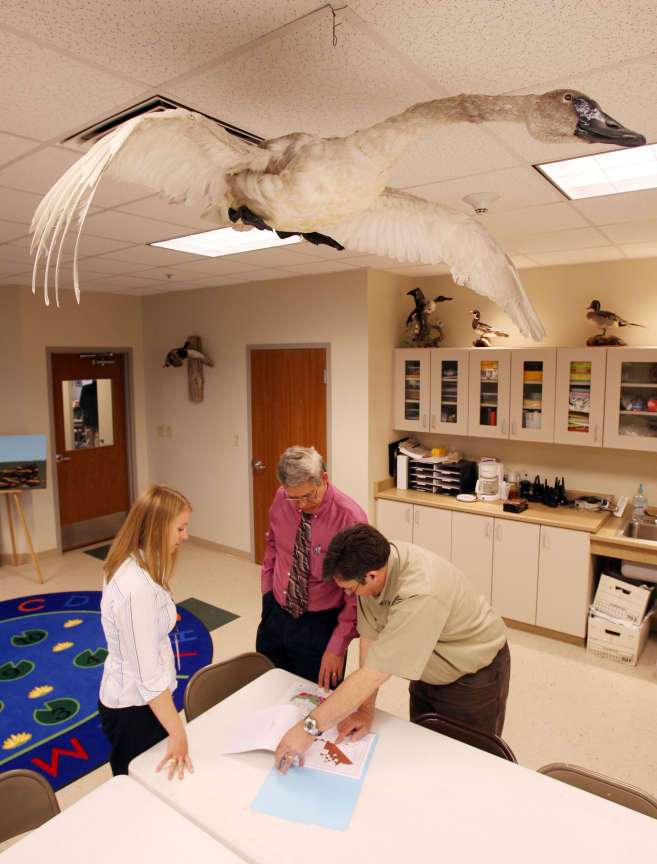 Stephen Schwendiman, Assistant Utah Attorney General, Dave Greirson
and Jennifer Wiglama, both with the Utah Dept of Natural Resources
meet along with others at the Bear River Migratory Bird Refuge near
Brigham City May 23, 2008. Jeffrey D. Allred/photo (Submission date:
05/23/2008)
