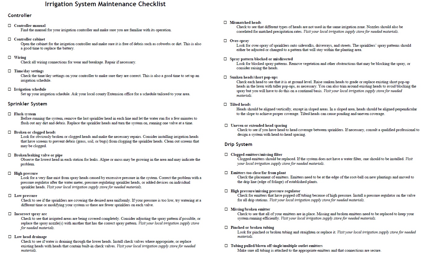 Irrigation System Maintenance 