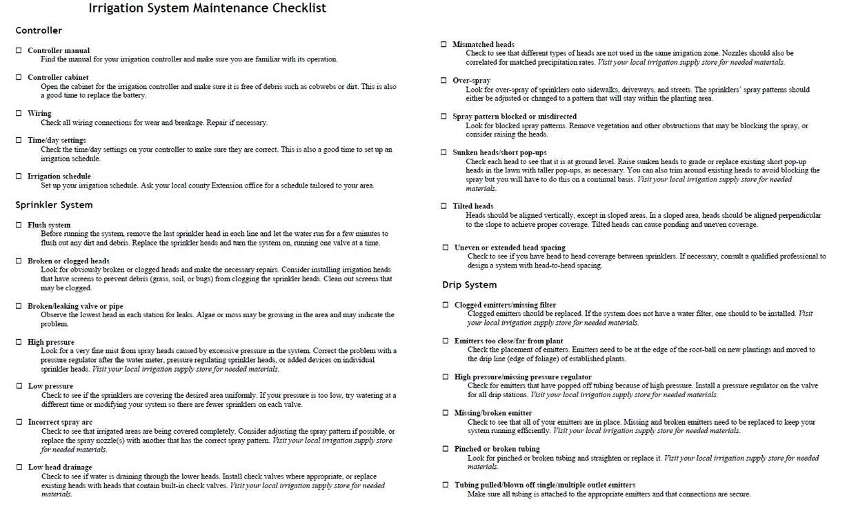 Irrigation System Maintenance