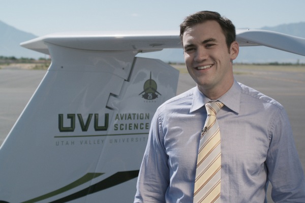 Trevor Snyder, a UVU aviation student, was one of six students across
the nation chosen as an intern by United Airlines. (Photo: Courtesy of
UVU)