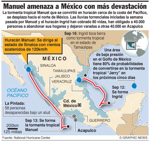 México sin rastro de 58 desaparecidos por tormenta