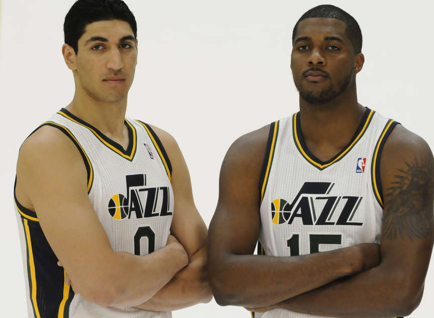 Enes Kanter, left, and Derrick Favors, right,
spent parts of the summer working with Karl
Malone. (Matt Gade, Deseret News)